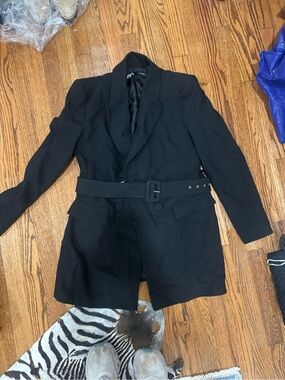 Zara Black Double-Breasted Belted Blazer